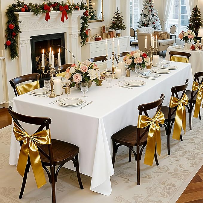 VEVOR White Tablecloths for Rectangle Tables, 6 Pack, 70 x 120 Inches, Reusable and Machine Washable Table Clothes, Wrinkle-Resistant Polyester Fabric Table Covers for Wedding, Party, Banquet