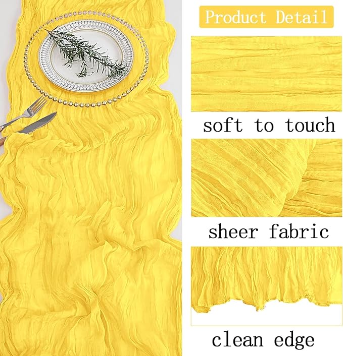 8 Pack Lemon Yellow Cheesecloth Table Runner 20 x 120 inch Gauze Table Runners 10 FT Long,Semi Sheer Boho Cheese Cloth Fabric Table Runner Bulk for Party,Wedding,Baby Shower,Bridal Shower Decoration