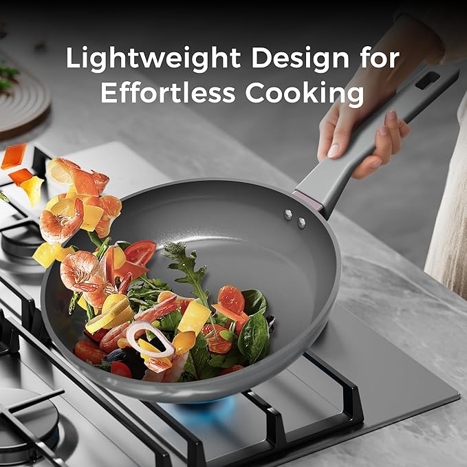 Sanho 12 Inch Nonstick Frying Pan, PFAS & PFOA Free Ceramic Coating, Induction Compatible Cookware, Stay-Cool Bakelite Handle, Gray