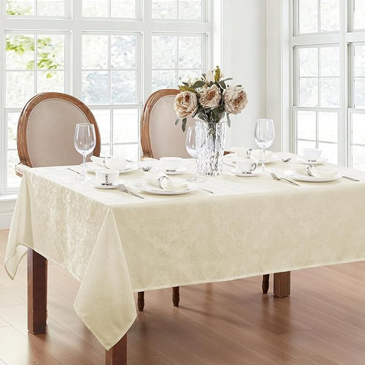 Elrene Home Fashions Caiden Elegance Damask Waterproof, Stain & Wrinkle Resistant Fabric Tablecloth, 60" x 84" Oblong/Rectangle, Ivory