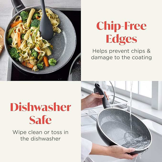 Rigoletto 3.1QT Nonstick Saut챕 Pan & Lid, Made in Italy, Layered Ceramic PFAS-Free Surface, Induction Ready, Dishwasher & Metal Utensil Safe, Granite Finish, Stay-Cool Handle, Black