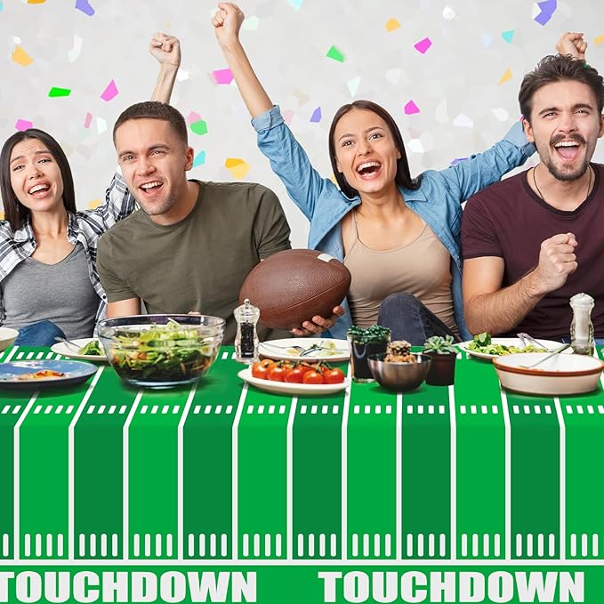 Gatherfun Football Party Decorations Disposable Tablecloth Plastic Touchdown Table Cover for Birthday Football Party Games Decoration 54 X 108Inch竊? Pack