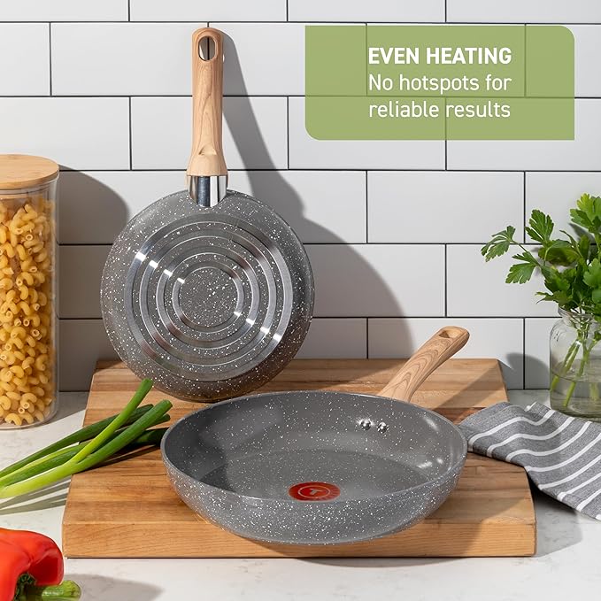 T-fal Revive Ceramic Cookware Sets, Pots and Pans Set Nonstick, (12 pieces), Ceramic Non stick Coated, Frying Pan, Oven Safe Up To 350째F, Grey Granite