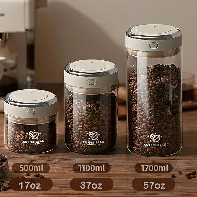 IwaiLoft Glass Coffee Bean Storage Container with Airtight Lid,Glass Sealed Jar with Date Tracker,Vacuum Coffee Canister for Nuts,Food Fresh Storage,Clear Borosilicate Glass Jar (17OZ/500ML)