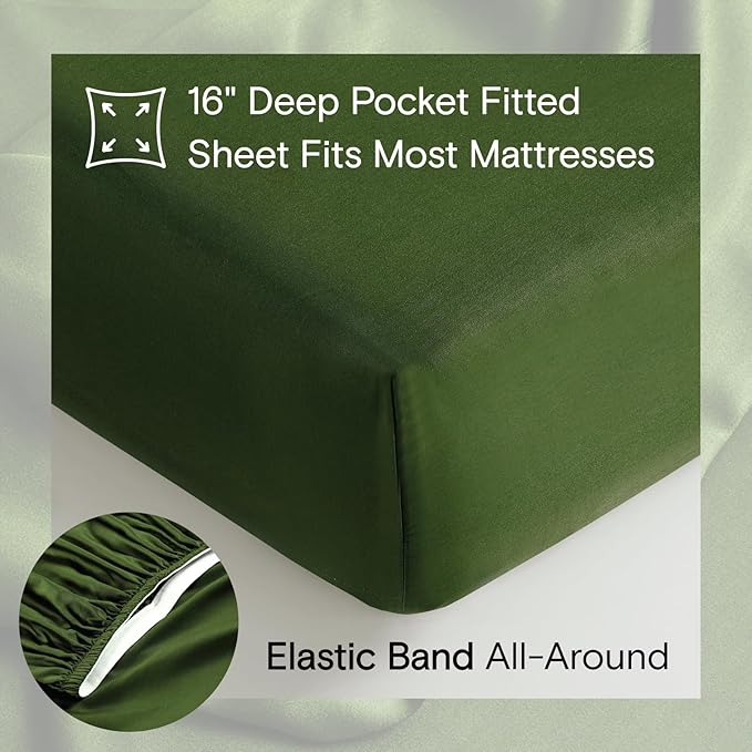 DOZ Sheet Set, 100% Viscose derived from Bamboo, Organically Grown, Buttery Soft, Cooling Sheets, High GSM, Deep Pockets - 3 Piece - 1 Pillowcase 1 Fitted 1 Top Sheet (Forest, Twin XL)