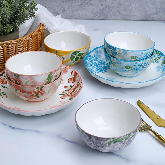Premium Green Floral Porcelain Dinnerware Set of 2, 10-Piece Plates & Bowls for Family, Microwave & Dishwasher Safe, Luxury Gift Box Packaging