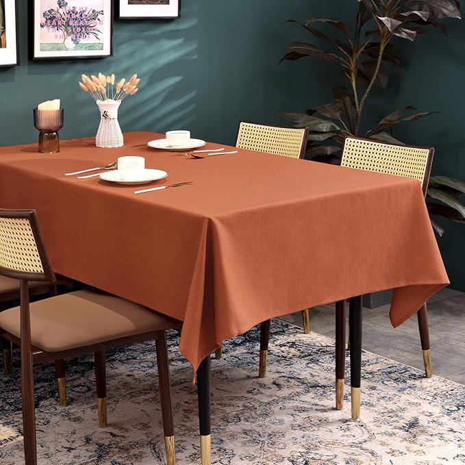 BALCONY & FALCON Table Cloth for 6ft Rectangle Tables ??Waterproof, Wrinkle-Free Farmhouse Tablecloth for Dining, Kitchen, Fall Thanksgiving Holiday Gatherings (Cinnamon, 55" x 95")