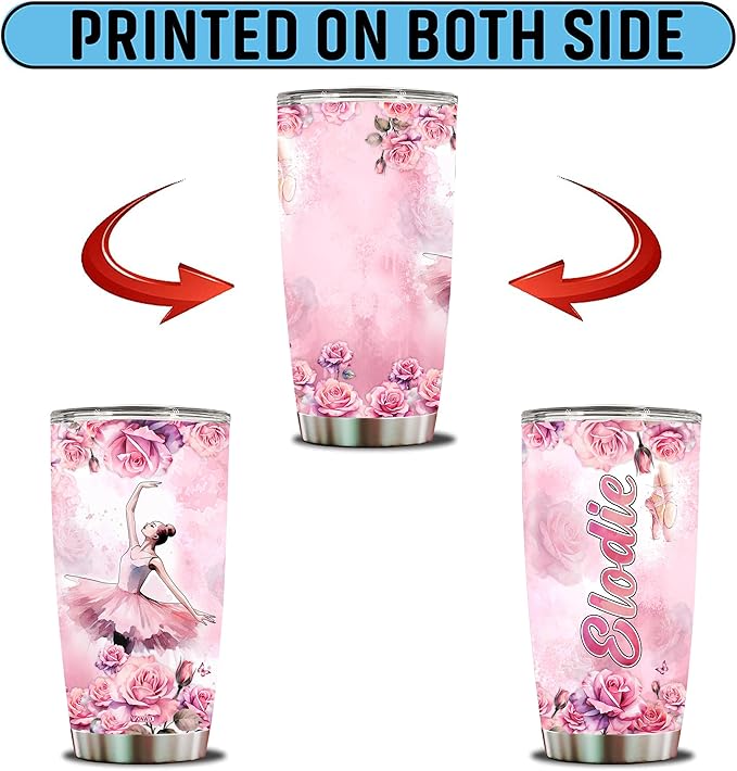Personalized Ballet Tumbler Gifts for Girls, 20oz Stainless Steel Insulated Water Bottle, Travel Cup Mug, Gift for Women Wife Daughter, Christmas Birthday Mother's Day Valentine