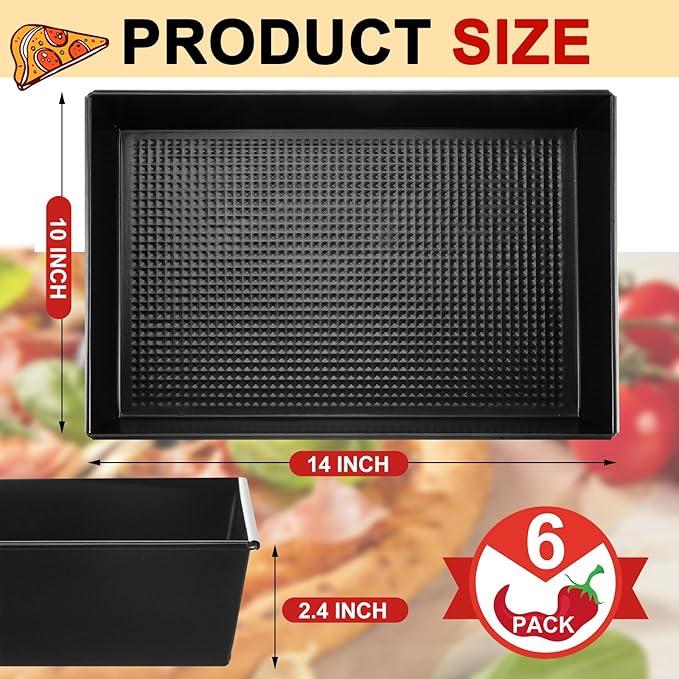 RimCereal 6 Pcs Detroit Style Pizza Pan 10 x 14 x 2.36 Inch Non Stick Rectangle Deep Pizza Pans Pre Seasoned Carbon Steel Sicilian Style Pan Dish Bakeware Kitchenware