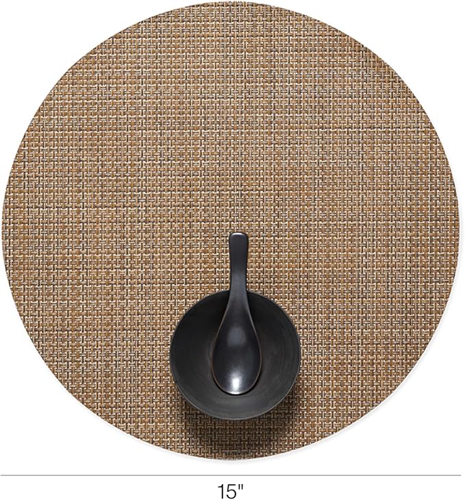 Chilewich Basketweave Placemats in Teak - Set of 4 - Easy Care Woven Tabletop Textiles - Indoor/Outdoor - 15" Round