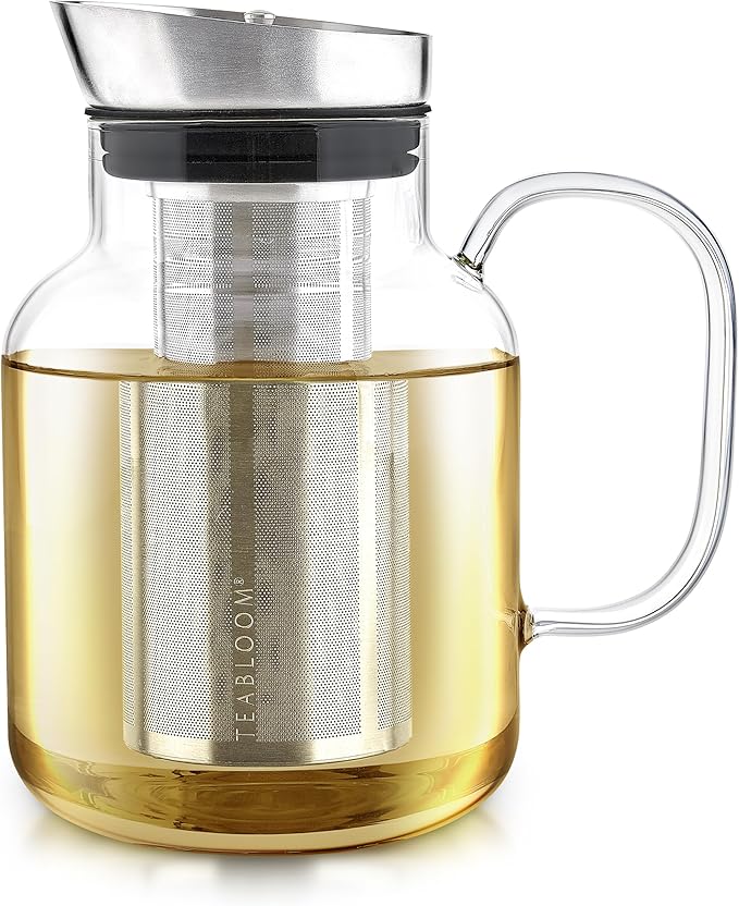 Teabloom 100% Plastic-Free Large Multi-Brew Borosilicate Glass Teapot + Kettle + Pitcher ??Steep and Serve Hot Tea, Iced Tea, Cold Brew Tea and Fruit Infused Water ??Legacy Tea Maker