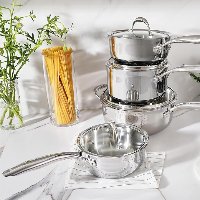 KEAWELL K3 Premium 1.5-Quart Tri-Ply Stainless Steel Saucepan with Lid, Induction & Oven Safe up to 600째F, Even Heating, Professional Cookware for All Stovetops (1.5-Qt)
