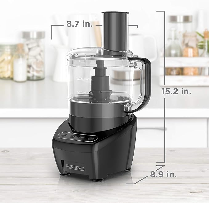 BLACK+DECKER Food Processor and Vegetable Chopper, Stainless Steel Blade, 8-Cup Capacity, 450W Power with Attachments to Shred, Slice, Mince, Grind, and Puree (Pack of 2)