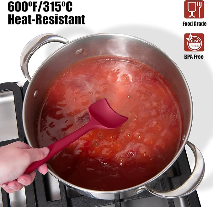 Doosu Silicone Scraper Spoon Spatulas, 600째F Heat Resistant BPA Free Rubber Flat Spatula, Kitchen Mixing Stirring Cooking Spoonula, Non-Stick Dishwasher Safe Baking Supplies (2 Pcs, Aqua+Red)