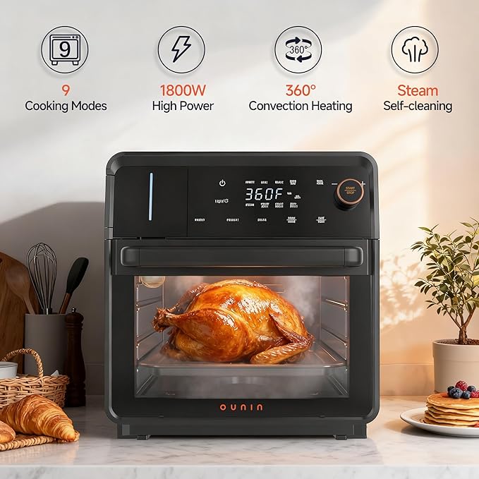 OUNIN Air Fryer Toaster Oven Combo ??11-in-1 Countertop Convection Steam Oven with Air Fryer, Steam, Dual Cook, Bake, Roast, Dehydrate, 90??30°F, Self-Cleaning, 16qt Capacity