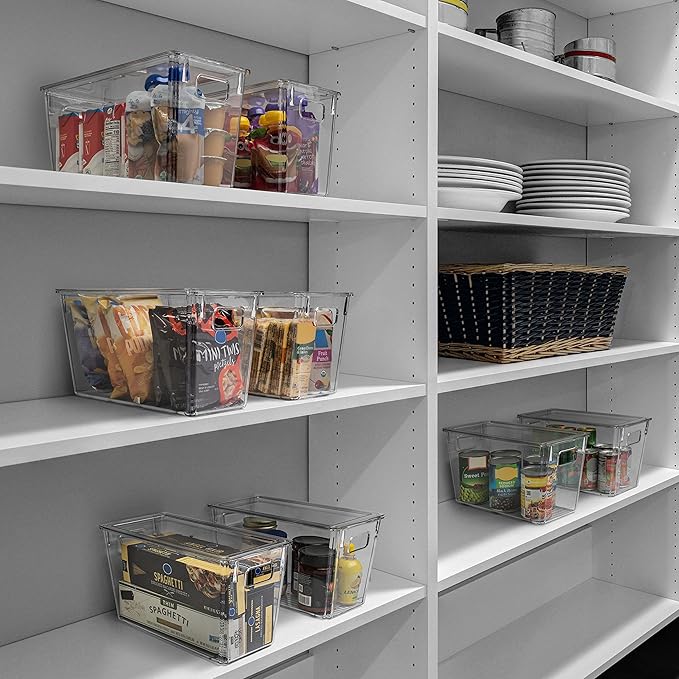 ClearSpace Modern Plastic Storage Bins with Lids ??Perfect Kitchen Organization or Pantry Fridge Organizer, 4 Pack, 12.5" x 6" x 7", 9L Capacity Each, BPA Free, Stackable
