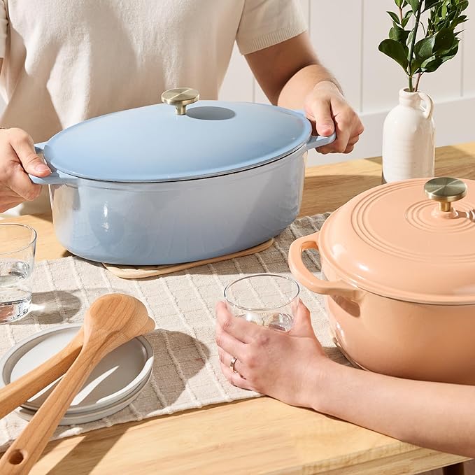 Best Choice Products Oval 7.5 Quart Enamel Cast-Iron Dutch Oven, Heavy-Duty Pre-Seasoned for Baking, Cooking w/Side Handles ??Cornflower Blue