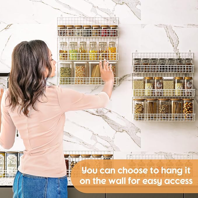 JKsmart 9-Tier Spice Rack Organizer with Door Hook, Wall Mount, and Extra Large Capacity for Pantry ??Stylish White Design for Effortless Organization, Ultimate Kitchen Storage Solution