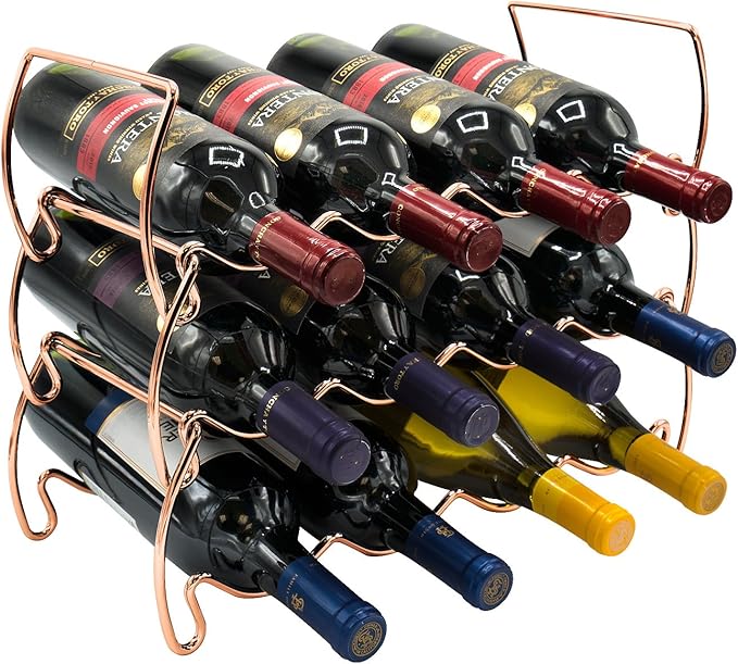Sorbus Metal Wine Racks Countertop - 3 Tier Stackable Wine Rack - Bottle Rack Holds 12 Wine Bottles for Home, Bar, or Wine Cellar, Free-Standing Wine Rack for Inside Cabinet Wine Storage (Copper)