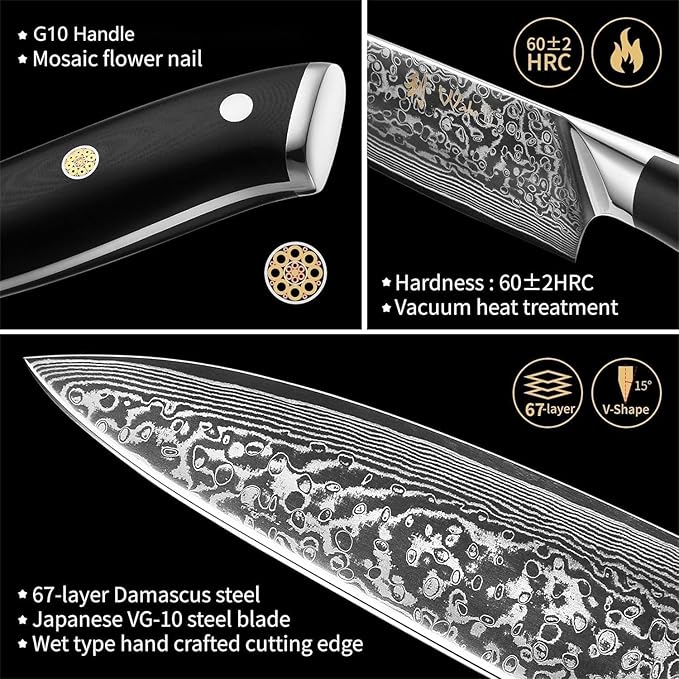 Wakoli Elite Cuisine Knife Block Set ??5-Piece Professional Damascus Kitchen Knife Set with Magnetic Block, G10 Handles & VG10 Core in Elegant Gift Box