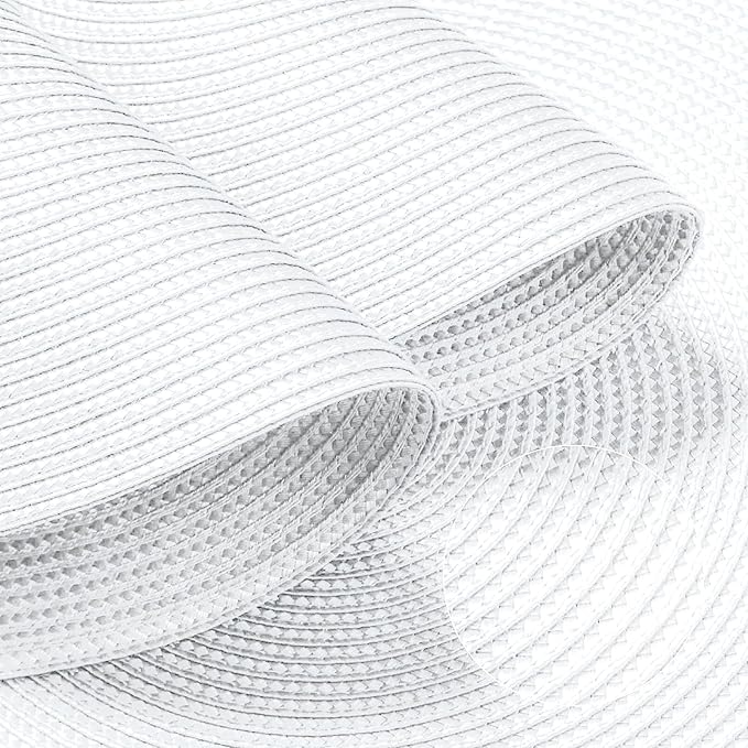 FunWheat Round Braided Placemats Set of 6 Place Mats for Dining Tables Woven Washable Non-Slip Table mats Small 13 inch(S White, 6pcs)