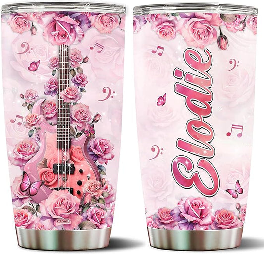 WONWIX Personalized Bass Guitar Players Gifts for Women, Coffee Mug Tumbler Bassist Travel Cups Gift for Wife Daughter Christmas Birthday Mothers Day Valentine Insulated Stainless Steel 20oz