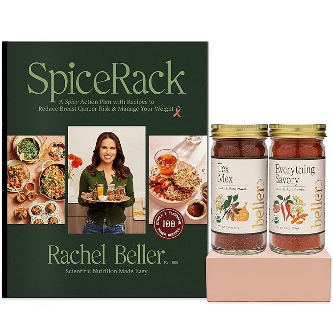 SpiceRack Book Bundle: Nutrition Plan to Reduce Breast Cancer Risk & Manage Your Weight by Rachel Beller + 2 Organic Spice Blends