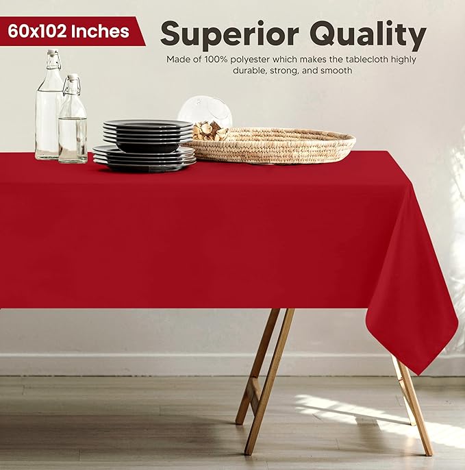Utopia Kitchen Rectangle Table Cloth 2 Pack(60x102 Inches, Red), Tablecloth Machine Washable, Polyester Table Cover for Dining, Buffet Parties, Picnics, Events, Weddings and Restaurants