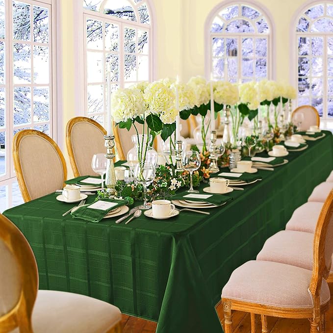 Newbridge Set of 4 Square Fabric Napkins, Elegance Plaid, 100% Polyester, No Iron Soil Resistant Dining Room, Party and Banquet Napkins, Solid Textured, Hunter Green