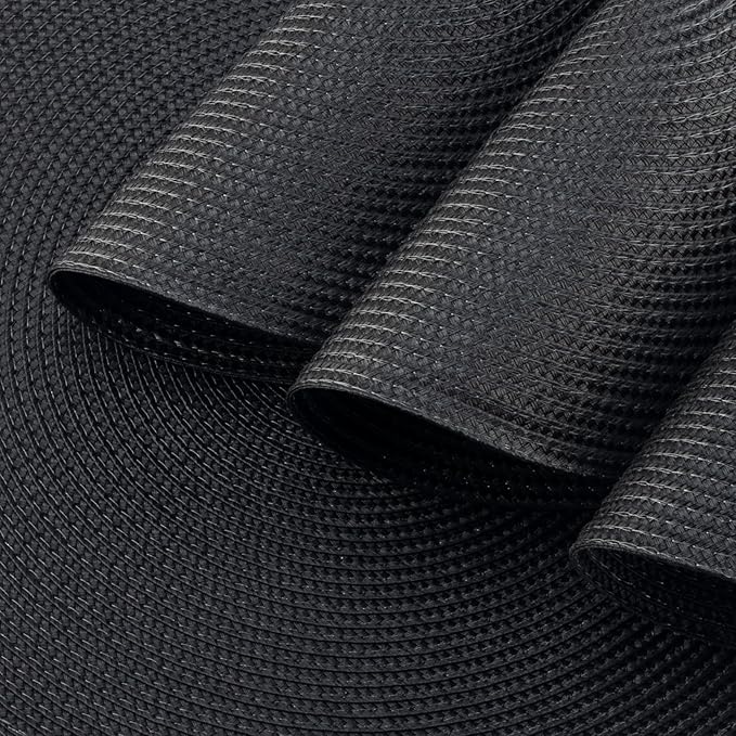 Winknowl Round Braided Placemats Set of 8 Washable Woven Heat Resistant Table Mats for Kitchen Dining Tables 15 inch Round Place Mats (Black,8pcs)