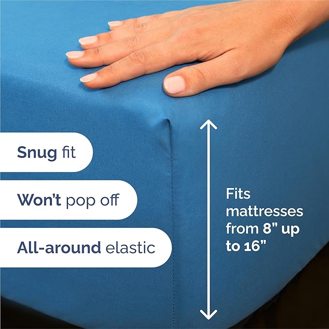 Split King 7 Piece Sheet Set - Cooling & Breathable Bed Sheets - Hotel Luxury Bed Sheets for Women, Men, Kids & Teens - Deep Pockets - Easy Fit - Soft and Wrinkle Free - Split King Denim Blue Sheets