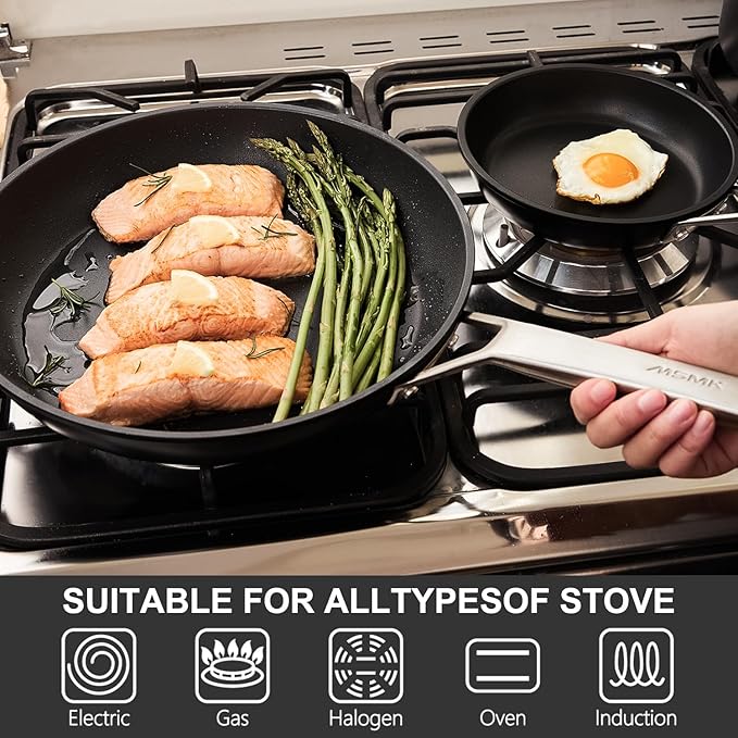 MsMk 7 inch Small Nonstick Frying Pan with Lid, Non stick Egg Omelet Skillet, PFAS & PFOA Free Non-Toxic, Induction Skillet, Oven Safe to 700째F Pan for Cooking, Dishwasher Safe