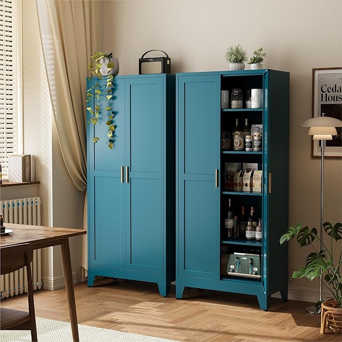 COFaR 71" Pantry Cabinet in Peacock Blue, 5-Tier Storage with Adjustable Shelves, Modern Statement Cupboard for Kitchen, Bathroom & Living Room