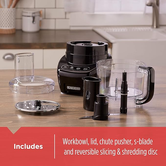 BLACK+DECKER Food Processor and Vegetable Chopper, Stainless Steel Blade, 8-Cup Capacity, 450W Power with Attachments to Shred, Slice, Mince, Grind, and Puree (Pack of 2)