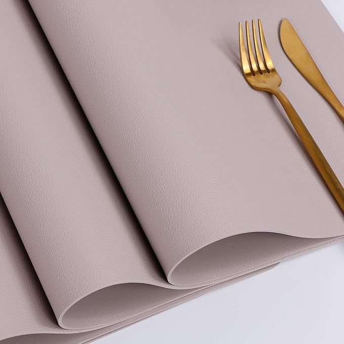 Wipeable Placemats Leather Table Mats Waterproof Heat-Resistant Easy to Clean for Dining Table Set Kitchen Table (4, Taupe)
