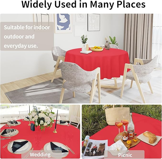 Easy-Going Faux Linen Waterproof Spill-Proof Tablecloth Stain Resistant Round Table Cloth Wrinkle Free Decorative Fabric for Kitchen, Dining, Party, Weddings, Restaurants (60 in-Round, Red)