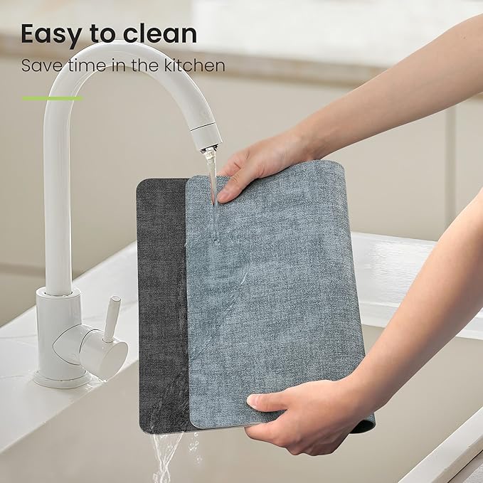 Fyvva Placemats Set of 6, Faux Leather Heat Resistant Wipeable Placemats, Dual Sided Waterproof Washable Table Mats with Coaster, Suitable for Kitchen, Dining, Table Decor (6, Black Light Blue)