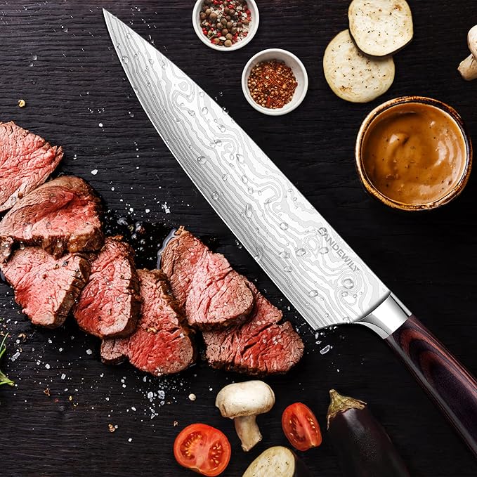 Professional Kitchen Knife Set, 5-Piece High Carbon German Stainless Steel Chef Knives with Sheaths, Ergonomic Pakkawood Handles, Ultra Sharp, Versatile for Home & Restaurant ??Premium Gift Box