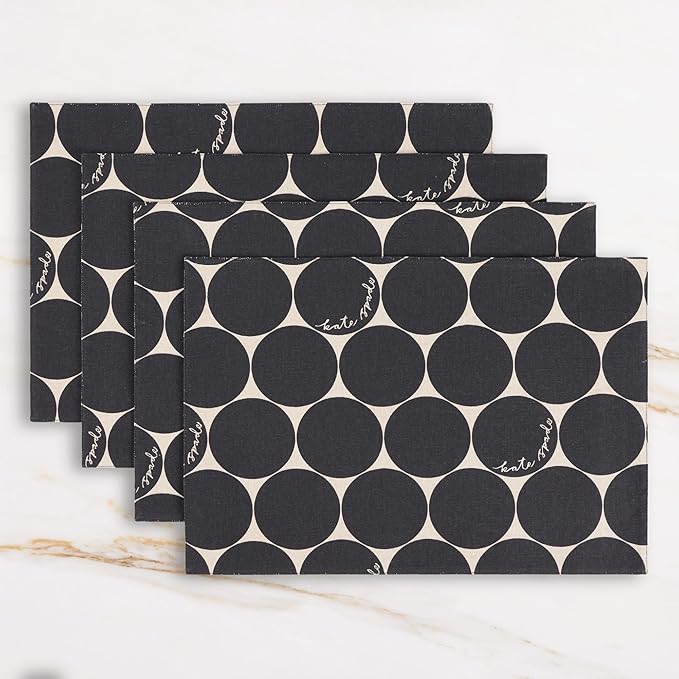 Kate Spade New York Joy Dot Placemats 4-Pack Set, Reversible, 100% Cotton, Machine Washable, Black/Beige, 13"x19"