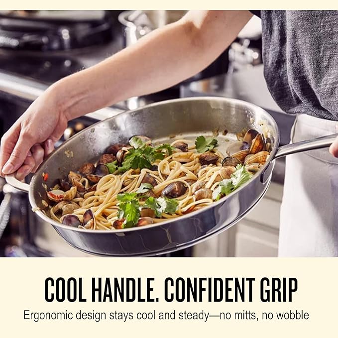 Alva Maestro 8" 5-Ply Stainless Steel Frying Pan with Glass Lid ??PFAS-Free, Non-Toxic & Oven Safe Cookware ??Induction Compatible, Even Heat Distribution, Ergonomic Stay-Cool Handle ??Belgian Design