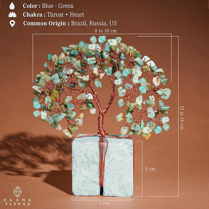 Crystal Tree for Birthday Gifts for Women, Handmade Raw Crystal Base Amazonite Chakra Healing Crystal Tree of Life for Positive Energy, Money, Good Luck, Christmas D챕cor, Home and Office Decor