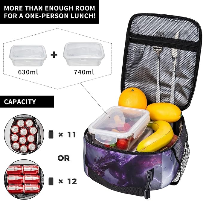 VANZEV Dragon Lunch Box for Adults Women Girls Boys Kids Animal Lunch Box Insulated Cooler Reusable Lunch Bag Container Gifts for Work Office Picnic Travel School
