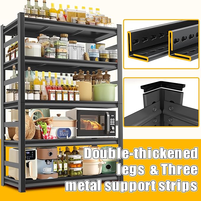 48''W Kitchen Shelves with Large Storage Capacity, Waterproof and Rust-Resistant Metal Racks, Multi-Functional Adjustable Kitchen Storage Shelf, Suitable for Kitchens, Storage Rooms, Black