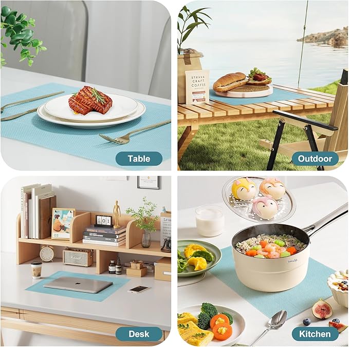 flohar Placemats Set of 6竊똍on-Slip PVC Weave Table Mats Easy to Clean竊똇eat Resistant Place Mats for Kitchen Dining Table Decoration Indoor Outdoor竊똁lue
