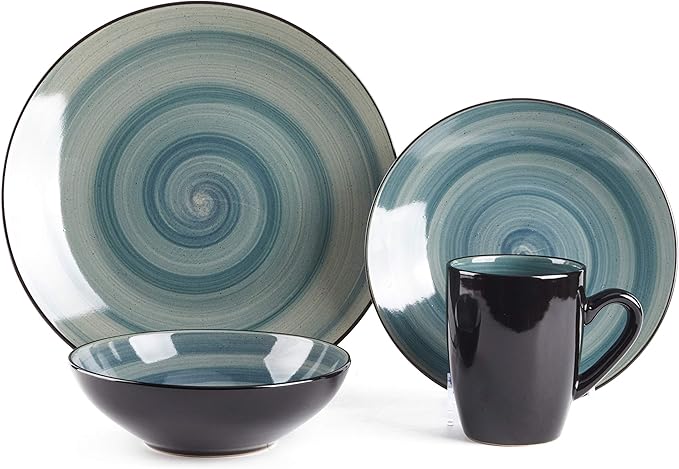 Stoneware Sonoma 16pc Dinnerware Set, Black + Speckled Spin Wash, Mix Blue, Green, Red, Yellow