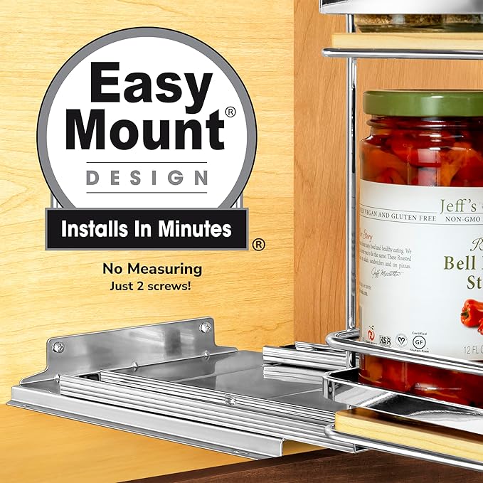 LYNK PROFESSIONAL짰 횋lite??Pull Out Spice Rack Organizer for Inside Kitchen Cabinets - 10-3/8 inch Wide - Slide Out Drawer ??Wood/Chrome Sliding Spice Cabinet Organization Shelf Racks - 2 Tier