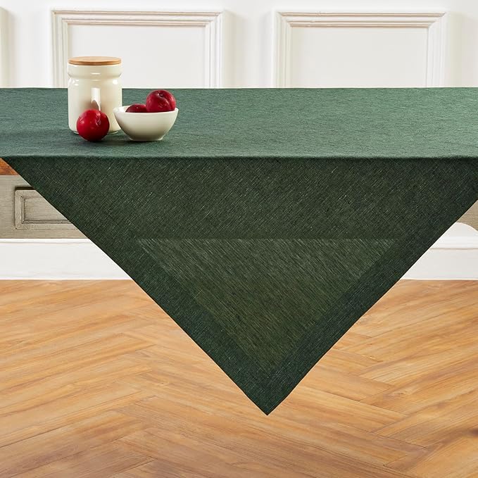 Solino Home Linen Cloth Tablecloth 52 x 52 Inch - 100% Pure Linen Forest Green Square Tablecloth - Athena, Machine Washable Table Throw for Winter, Easter, St Patricks Day