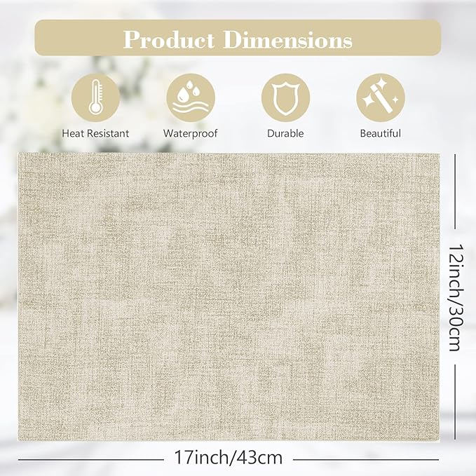 JUCCWARM Faux Leather Placemats Set of 6,Heat Resistant Placemats for Dining Table, Easy Clean Non-Slip Place Mats, Waterproof Stain Resistant Wipeable Washable PU Table Mats, (Beige)