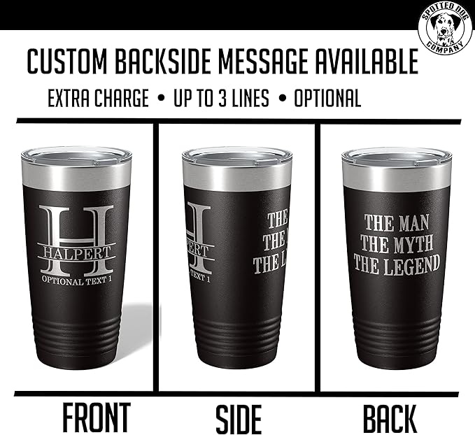 Personalized 20oz (17 Colors) Powder Coated Insulated Stainless Steel Tumbler with Lid, Custom Etched, Customized Engraved Gift Idea for Women Men Her Him, Halpert Monogram Initial Name (Black)