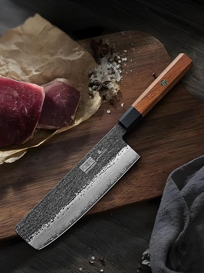 HOSHANHO 7 Inch Nakiri Knife, Japanese High Carbon Steel Vegetable Cleaver Knife, Professional Meat Vegetable Chef Knife with Ergonomic Rosewood Handle